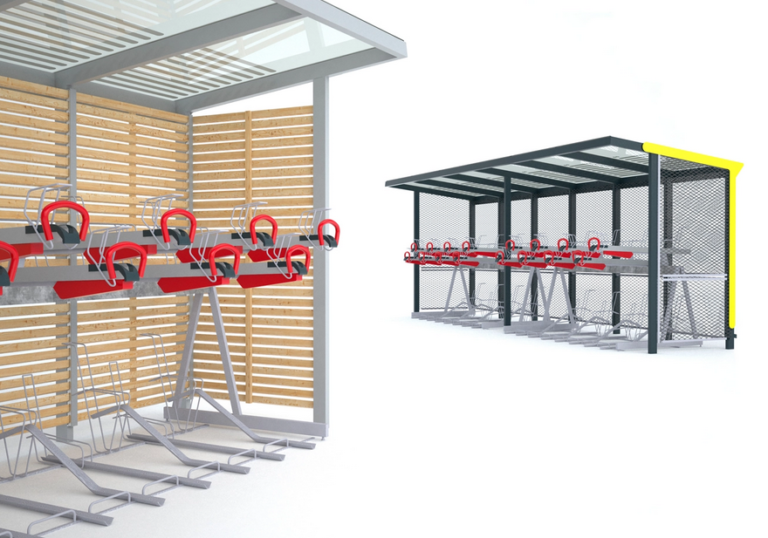 Modelo marquesina con aparcamiento de bicis en doble altura